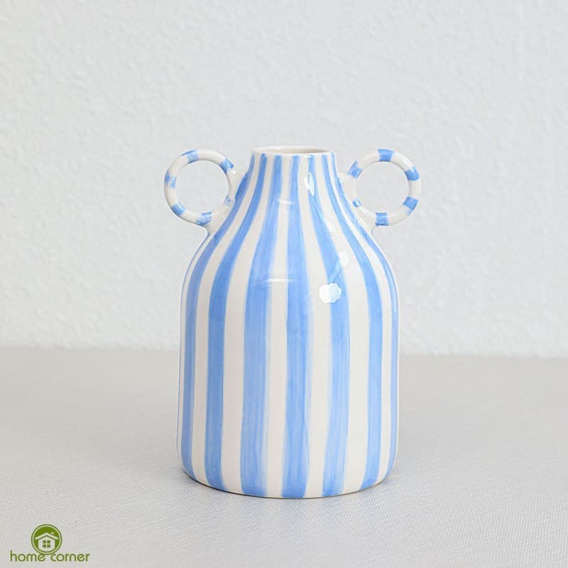 Vaso De Cerâmica Listrado Vintage Com 2 Orelhas-Flores Decorativas Para Sala De Estar De Escritório