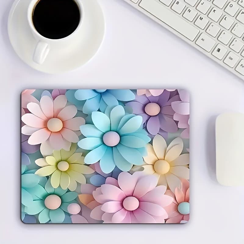 Tapete De Rato Pequeno Colorido Pastel 3D Com Flor De Margarida , Mini Mesa À Prova D'água De Borracha Antiderrapante Pa