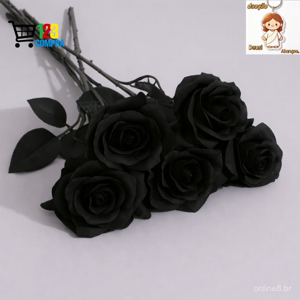 Flor Preta Artificial - 55 cm Flor Rosas P/ Decoração