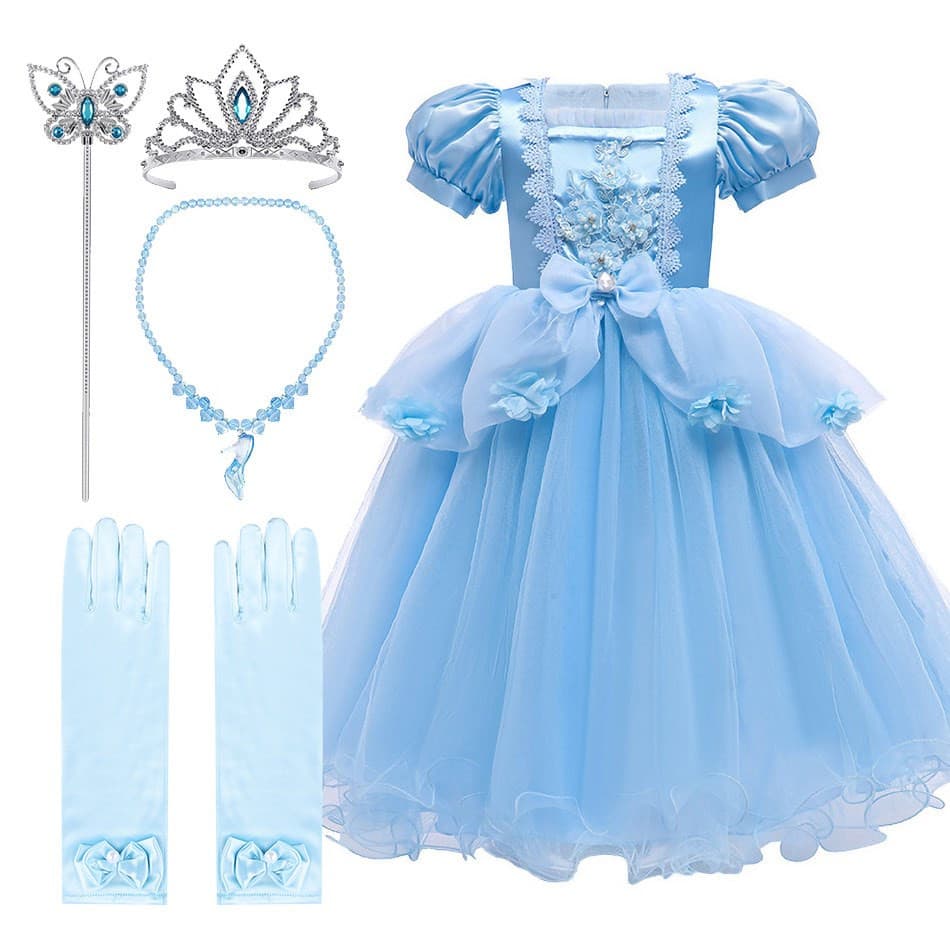 Cinderelle Costume Children Princess Luxury Gown  Cosplay Bubble Sleeve Carnival Dress