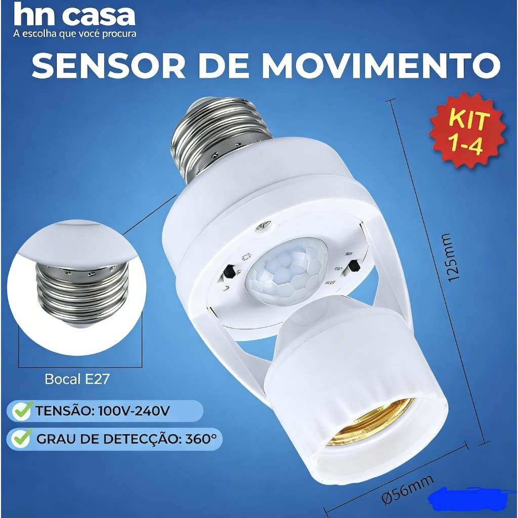 Sensor de Movimento para lâmpada Soquete E27 c/ sensor de presença Bivolt 110V~220V Max 60W