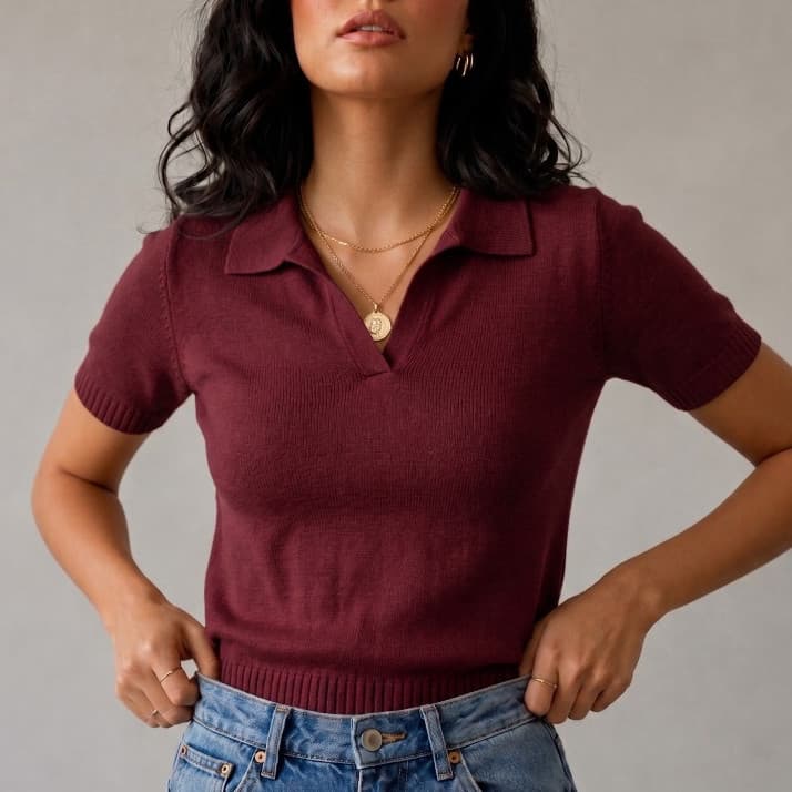 BLUSA FEMININA GOLA POLO MANGA CURTA ESTILOSA