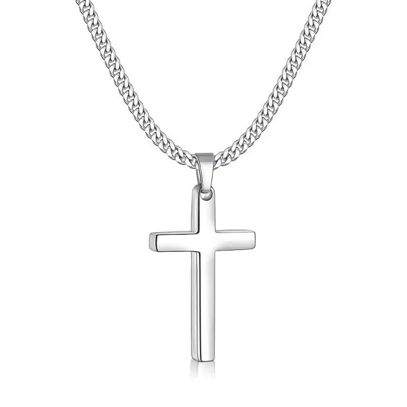 [Presentes para Homens] Colar de Cruz para Homens, em Tom Prateado/Banhado a Ouro, com Corrente Cubana de 3,5mm, 16-26 P