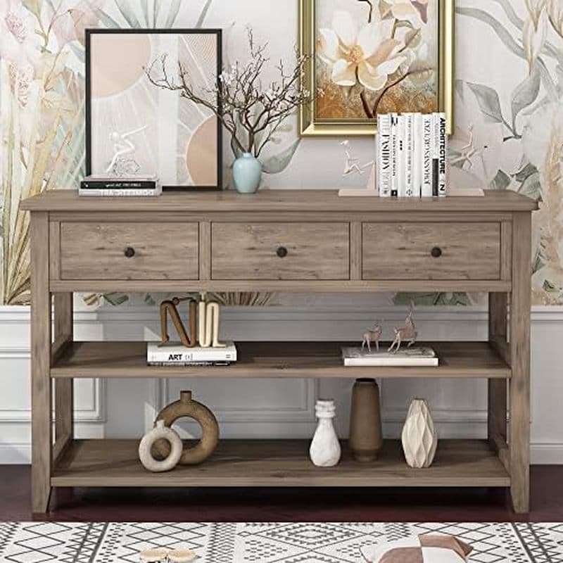 Mesa De Entrada De 47 " Com 3 Gavetas , Console De Fazenda 2 Prateleiras Abertas Sofá Para Atrás Corredor De Armazenamen