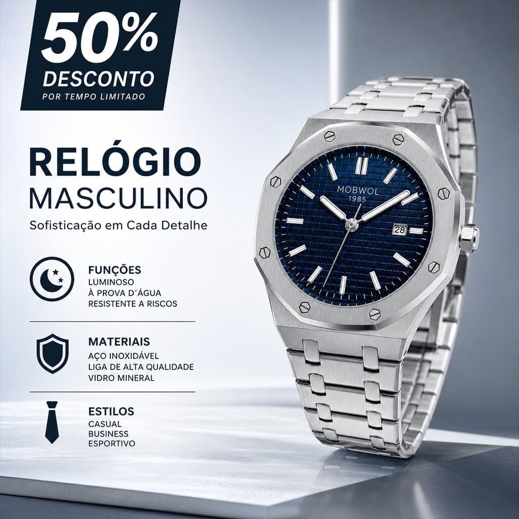 Relógio De Pulso Para masculino De Aço Inoxidável À Prova D'água Negócios De Quartzo