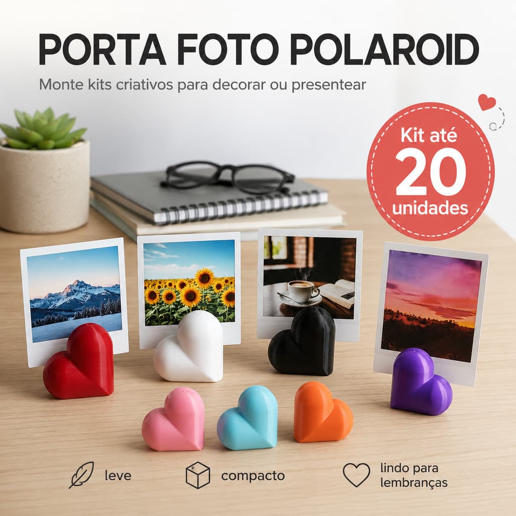 Kit 10un Base Porta foto Coração Porta Retrato para Foto Polaroid