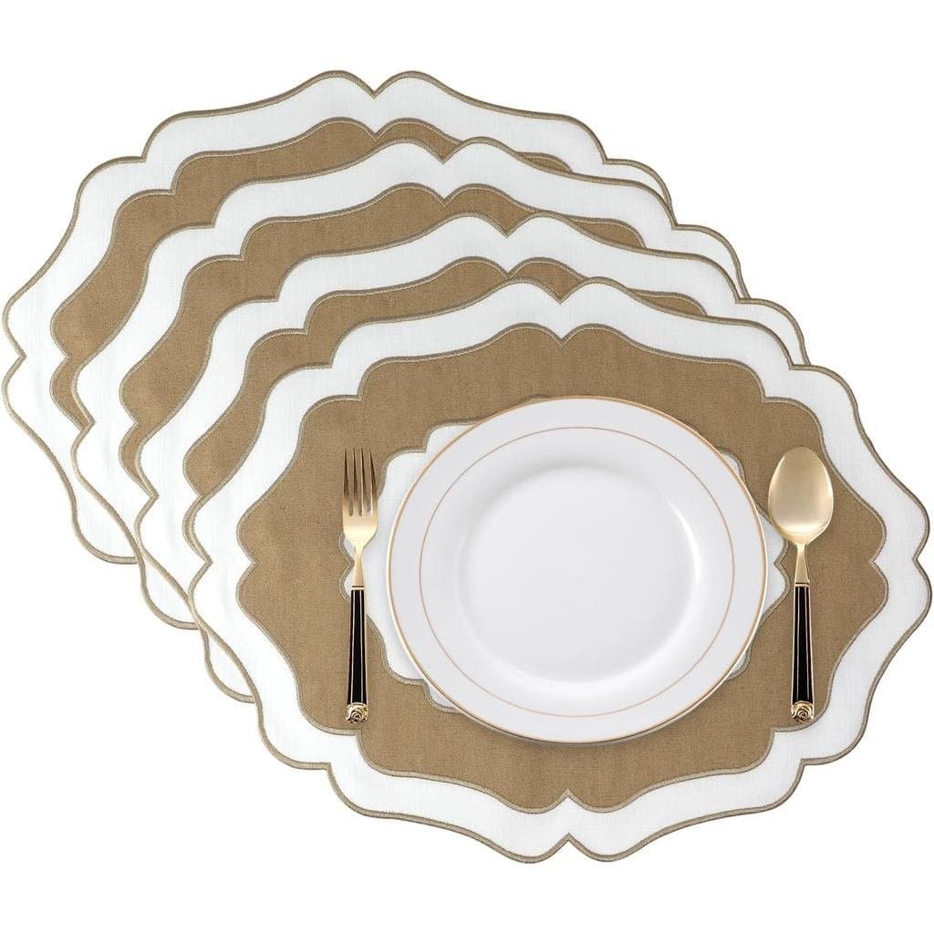 Conjunto de 4 Sousplats de Algodão e Linho Bordados, Sousplats de Tecido HADEEONG, Laváveis e Resistentes a Rugas, Sousp
