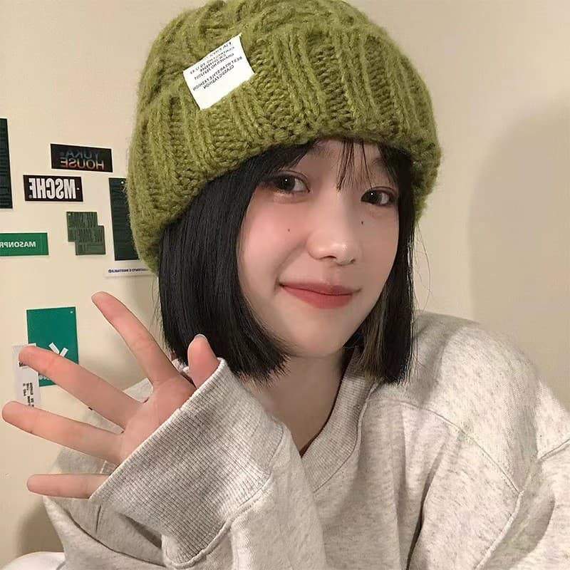 Japonês remendo torção chapéu de lã feminino outono inverno quente doce cor chapéu de malha Casual All-Match carta chapé