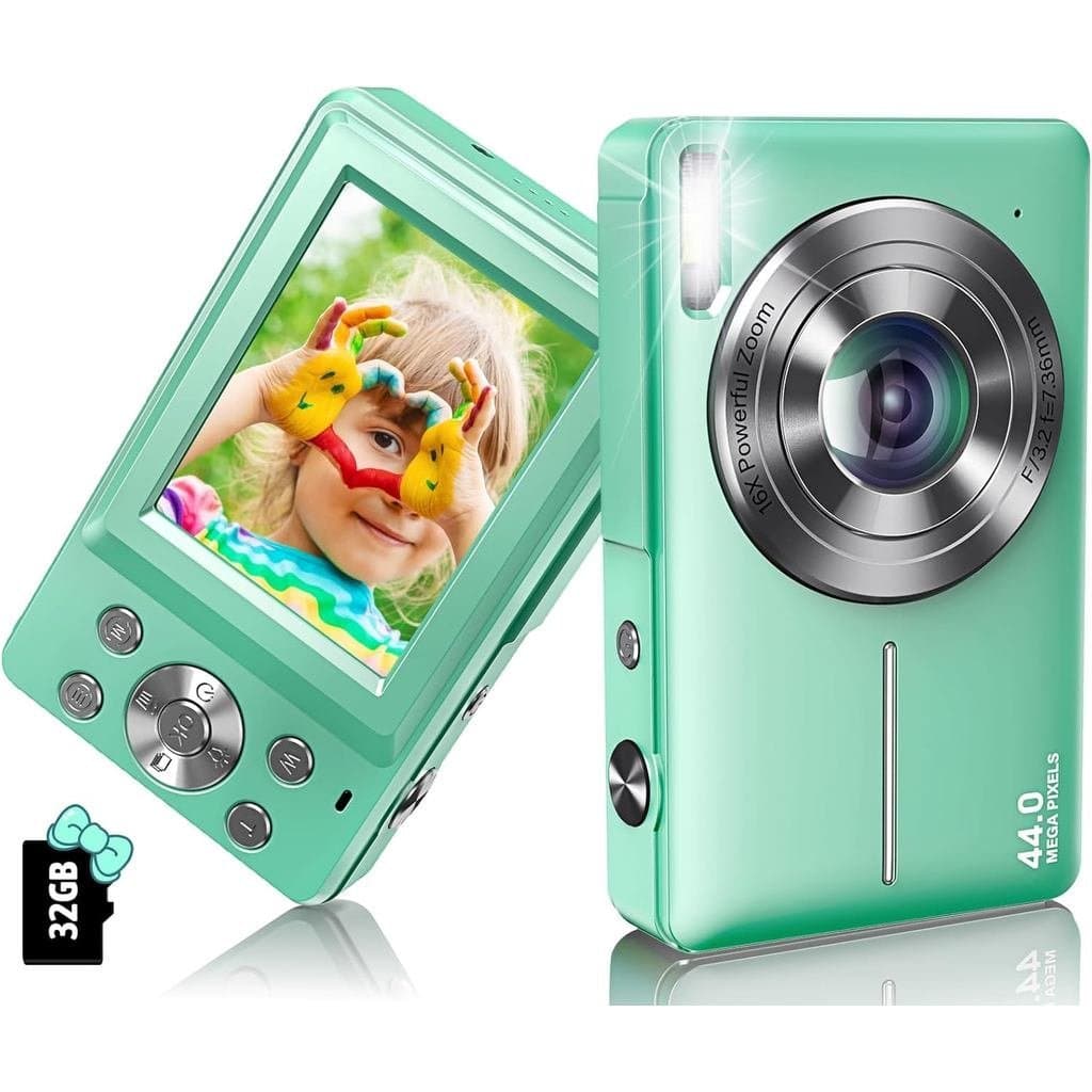 Câmera Digital 1080P 44MP, Câmera Compacta para Crianças com Zoom de 16X, Anti-Vibração, Câmera de Viagem Compacta para