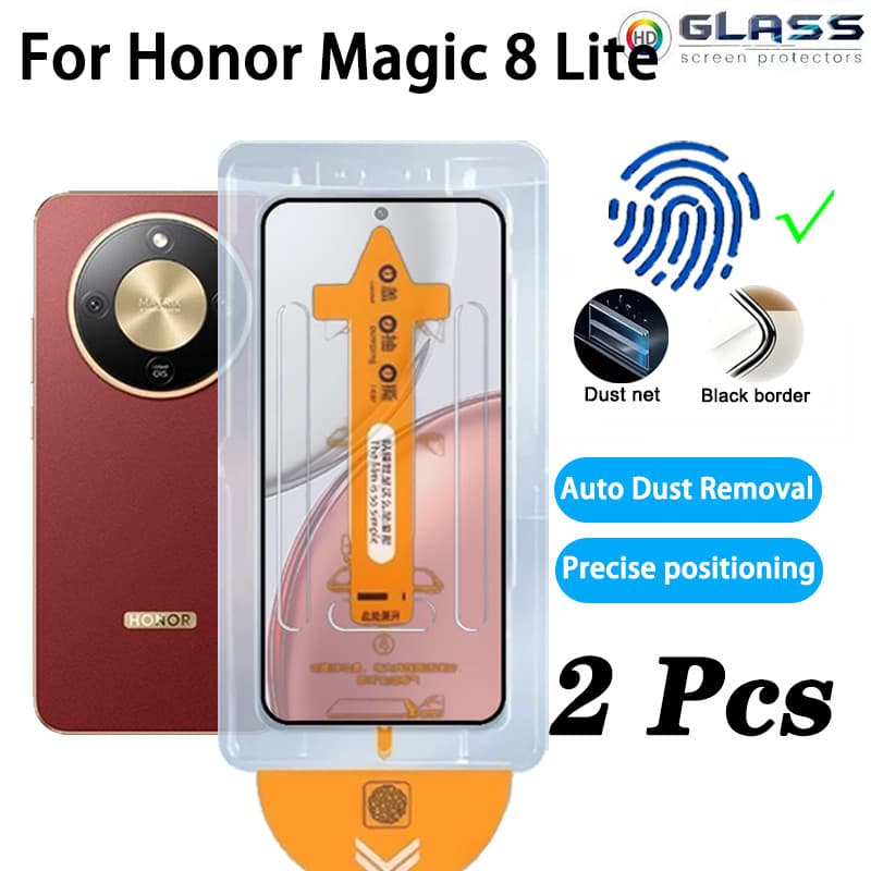 Honor Magic 8 Lite 2 Pcs HD Protetor De Tela De Vidro Temperado Com Um Clique Para X5D X7D X8D 600 400 Pro Plus Filme De