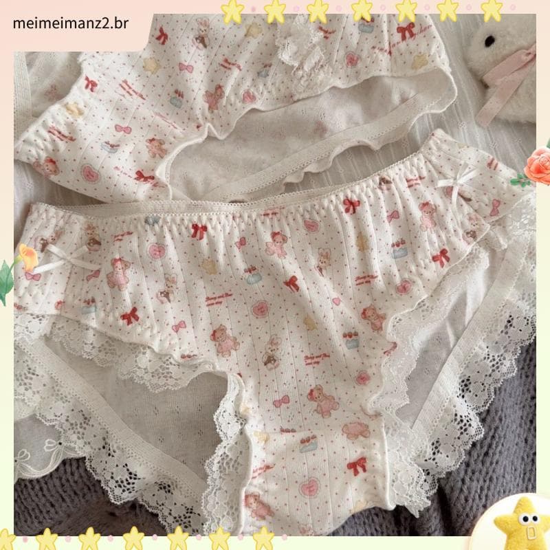 Bolo Coelho Urso Retro Nicho Puro Desejo Bonito Feminino Cuecas de Renda Calcinha Francesa Lolita