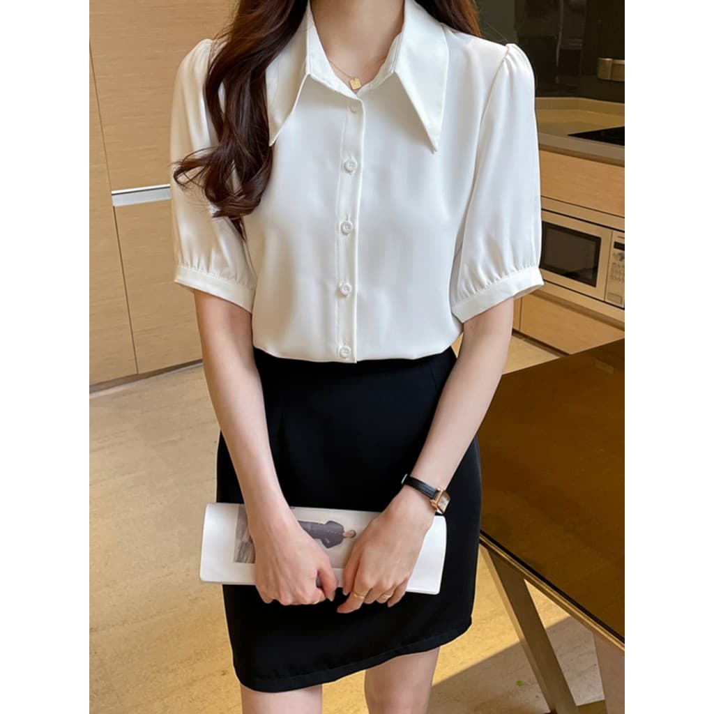 Verão novo estilo camisa branca feminina de manga curta camisa solta Commuter versão coreana profissional superior Workw