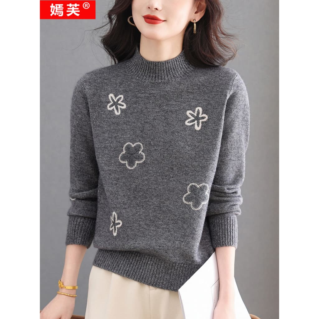 2025 High-End novo estilo malhas femininas meia gola alta moda camisola outono inverno camisa de fundo solto camisola Ja