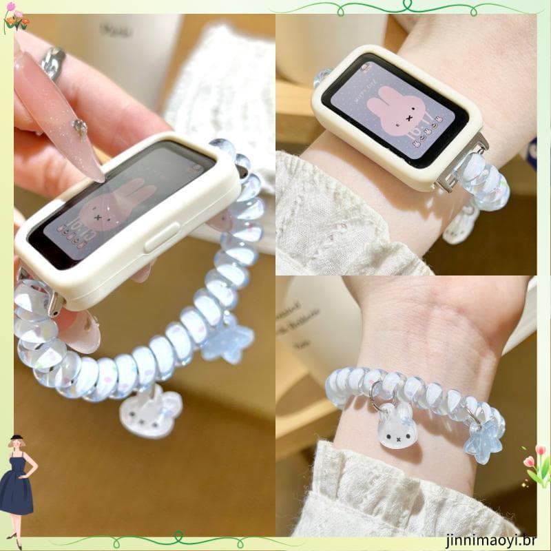Miffy coelho adequado para Redmi w atch6 cinta 5 Xiaomi pulseira 10pro cinta cor bolinhas 9 anel de cabelo casal 4