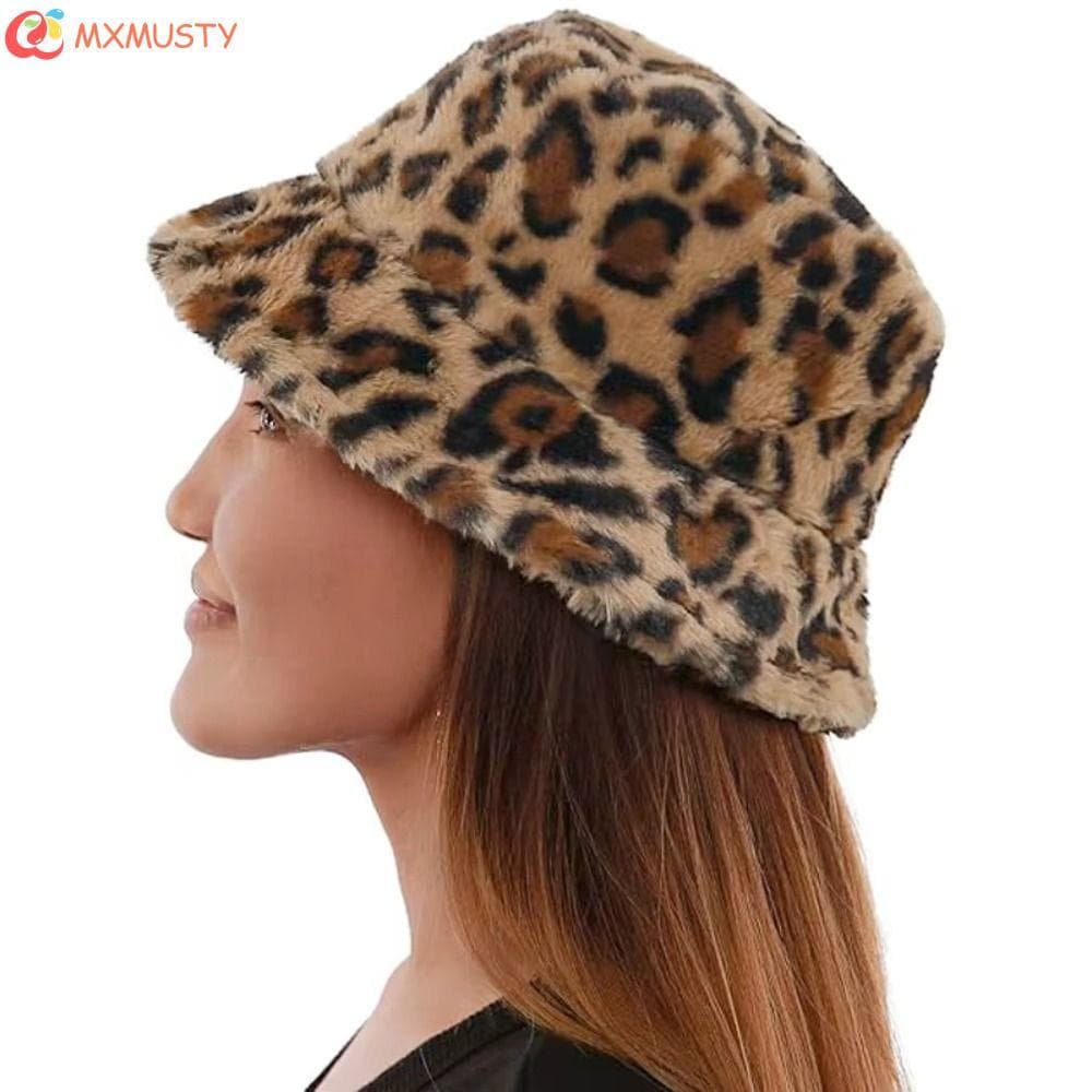 MXMUSTYZA Chapéu Balde Com Estampa De Leopardo , Estilo Coreano , De Pelúcia Feminino Grosso Quente De Inverno Macio E M