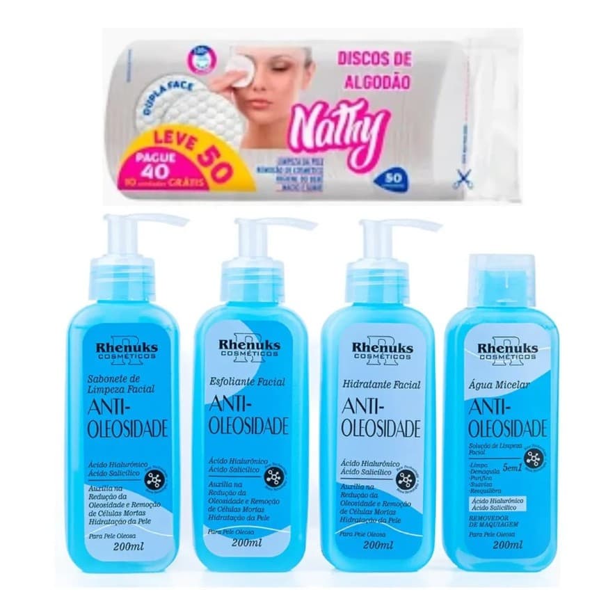 Kit Skin Care Anti Oleosidade Com 4 Peças + Algodao