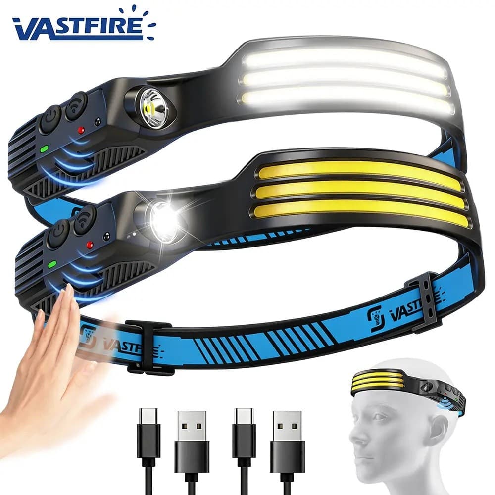 Lanterna de Cabeça LED Recarregável ASTFIRE, Lanterna de Emergência de Alto Desempenho, 230 ° Lanterna LED de Emergência