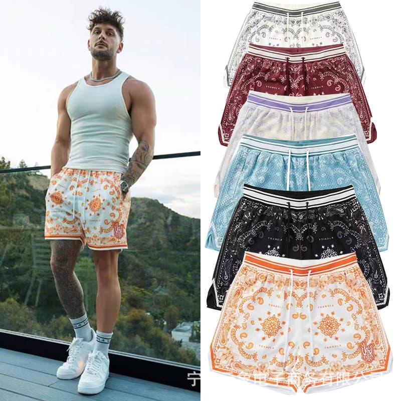 Shorts Casuais Estilo Masculino Americanoyoungl Tendência Caju Flor Respirável De Secagem Rápida Malha Solta Esportes Ca
