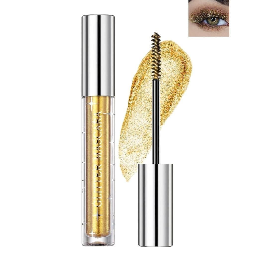 Máscara de Cílios com Glitter e Lantejoulas - Máscara Dourada Metálica, Máscara Brilhante à Prova d'Água de Longa Duraçã