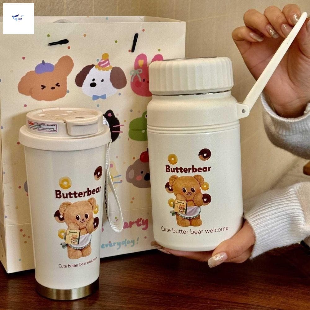 Copo De Vácuo De Urso De Manteiga De Desenho Animado De Aço Inoxidável-Térmico Para Carro 500/1000ml