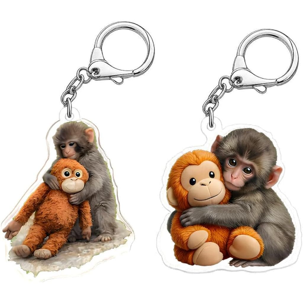 Conjunto de 2 Chaveiros Punch Monkey, Chaveiro de Pelúcia Acrílico Engraçado Punch Monkey e Pingente para Bolsa, Chaveir