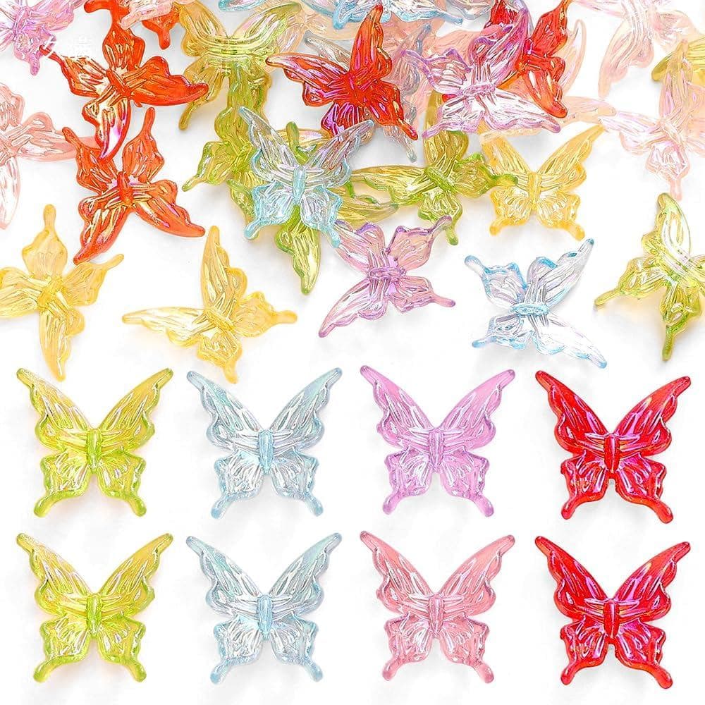 Kit de 40 Peças de Contas de Acrílico em Forma de Borboleta para Fazer Pulseiras, Charms de Borboletas Coloridas para Pu