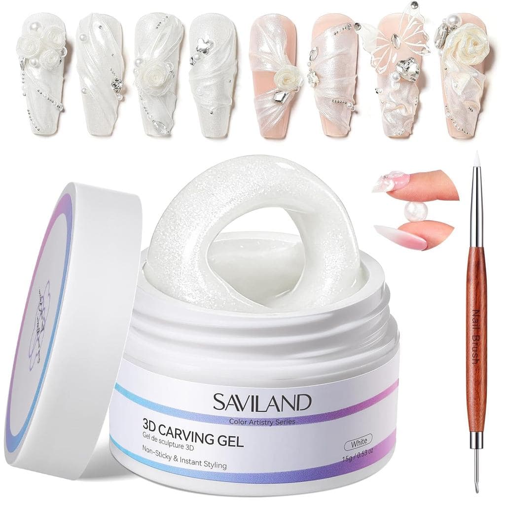 SAVILAND Gel de Unhas 3D Branco Não Pegajoso: Gel de Escultura Sem Limpeza para Arte de Unhas com Caneta de Escultura de