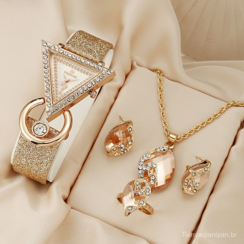 Novo relógio de quartzo feminino com pulseira de couro fosco e detalhes em diamante em formato de triângulo invertido, c