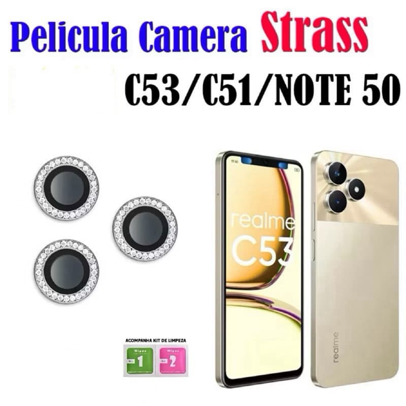 Kit (3 Pcs)Película Lente Câmera Brilho brilhante Diamante Para Realme C51 C53 Note50 Note 50