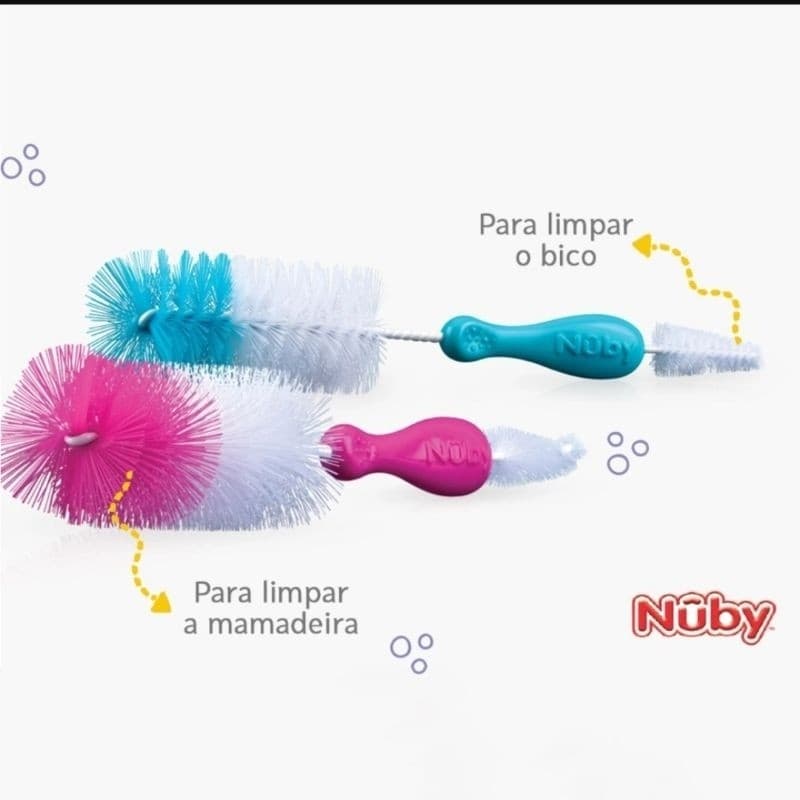 Escova 2 em 1 Nûby Limpeza Bico Mamadeira Garrafa Squeeze Bebê