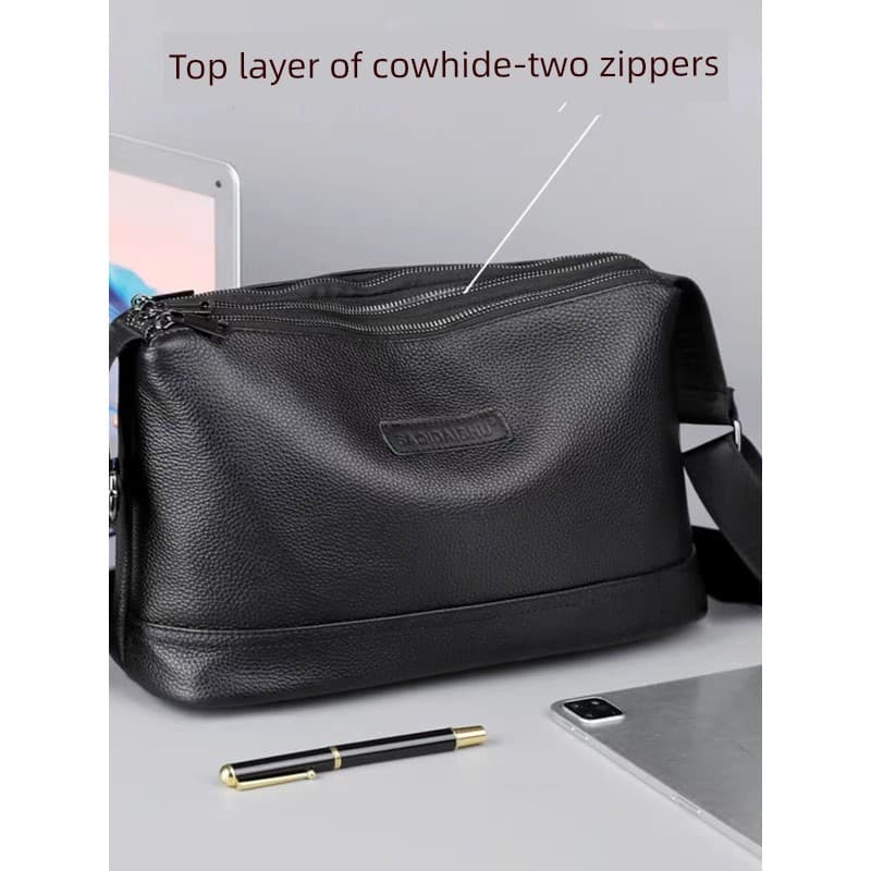 Bolsa mensageiro de couro genuíno bolsa de ombro masculina 2025 novo estilo Horizontal negócios bolsa masculina All-Matc