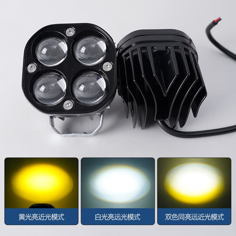Farol LED para carro e motocicleta, luz modificada para veículo elétrico, farol, farol bicolor de 3 polegadas em formato
