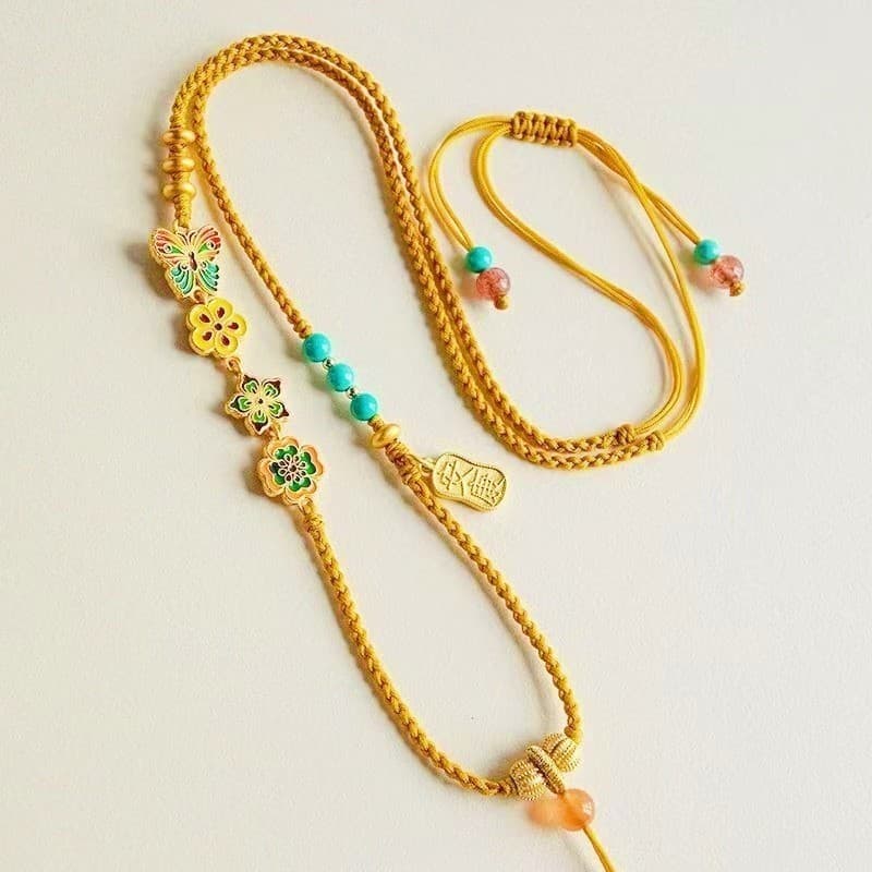 Atacado mão-tecido orelha dupla Ruyi pingente cordão trançado corda colar masculino feminino High-End ouro Jade clavícul