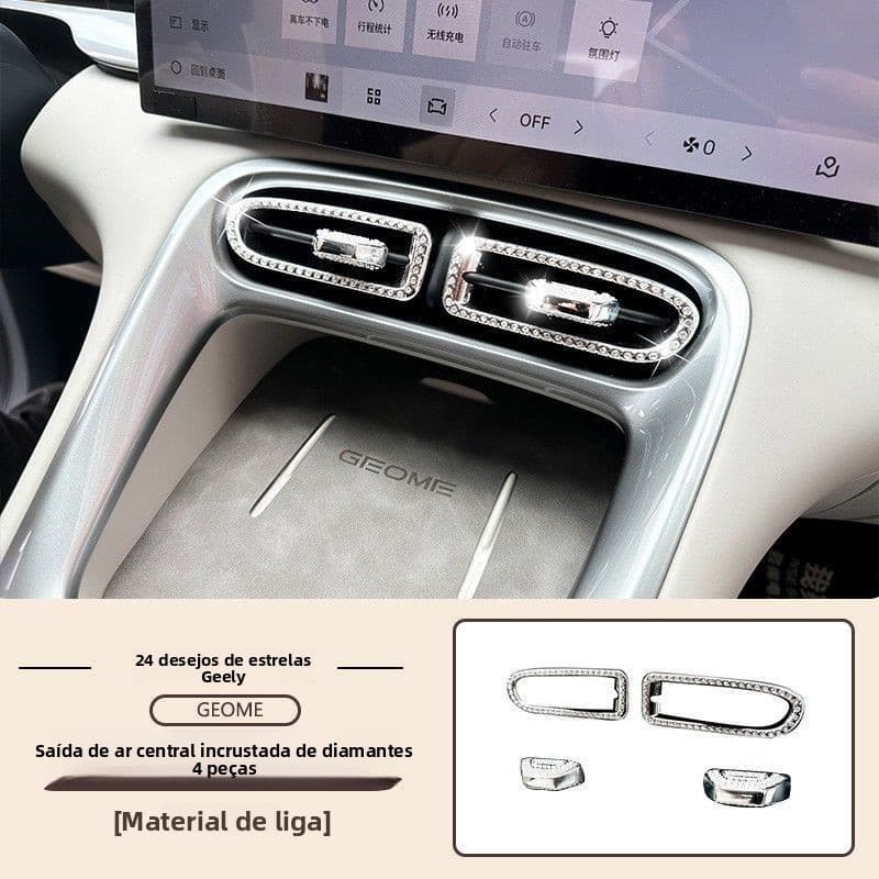 24-25-26 Geely EX2 botão de saída de ar interior em liga metálica com incrustações de diamante, botão de engrenagem da m