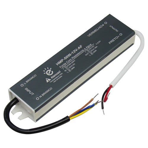 Fonte Driver LED Blindada Embralumi 12V 4A 50W Potência Real Bivolt IP67 para Fita LED Painel LED CFTV Iluminação