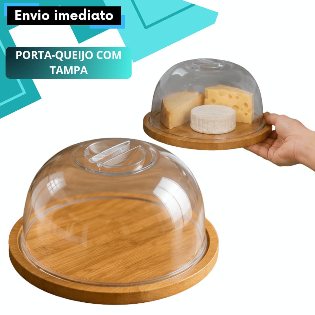 Queijeira Bambu 18cm Porta Queijo Com Tampa Acrílica Para Conservar Organizar e Servir