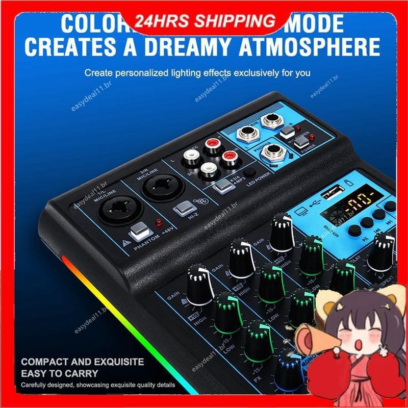 Console De Mixagem De Placa De Som RGB + Microfone Mixer De Áudio Profissional De 4 Canais Para Transmissão Ao Vivo Equi