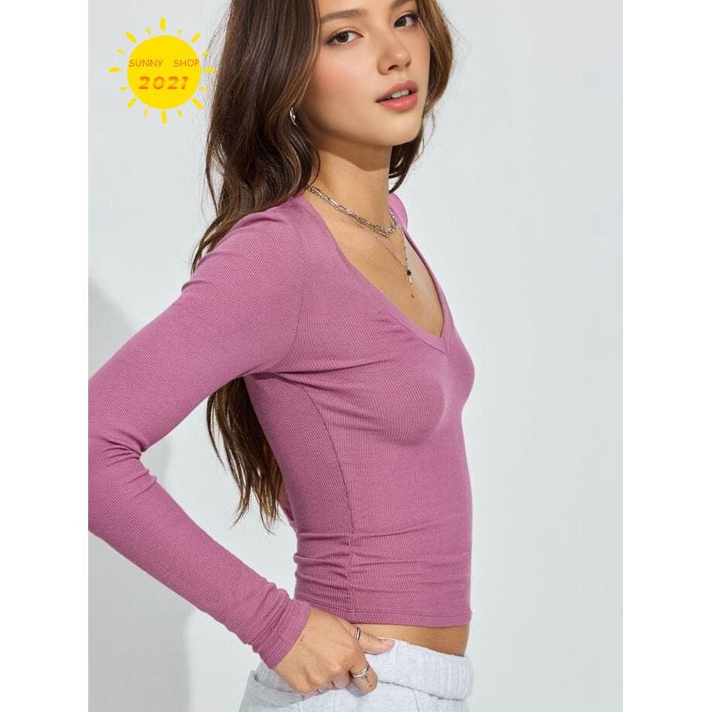 [Best S] Camisas De Manga Comprida Para Mulheres 2025 Outono Moda Gola V Básica Tops Curtos Justos Y2K Roupas Leves M