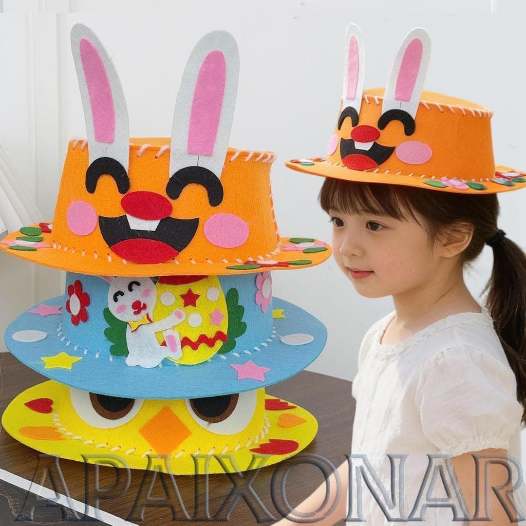 [Entrega Rápida] Kit de Chapéu de Páscoa Infantil DIY - Inclui instruções passo a passo, fácil de montar, desenvolve hab