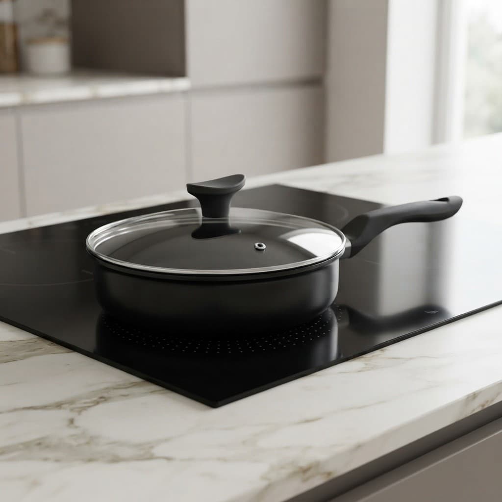 Frigideira De INDUÇÃO e Gás Antiaderente Com Tampa de Vidro Linha Premium Cozinha Sem óleo 18cm
