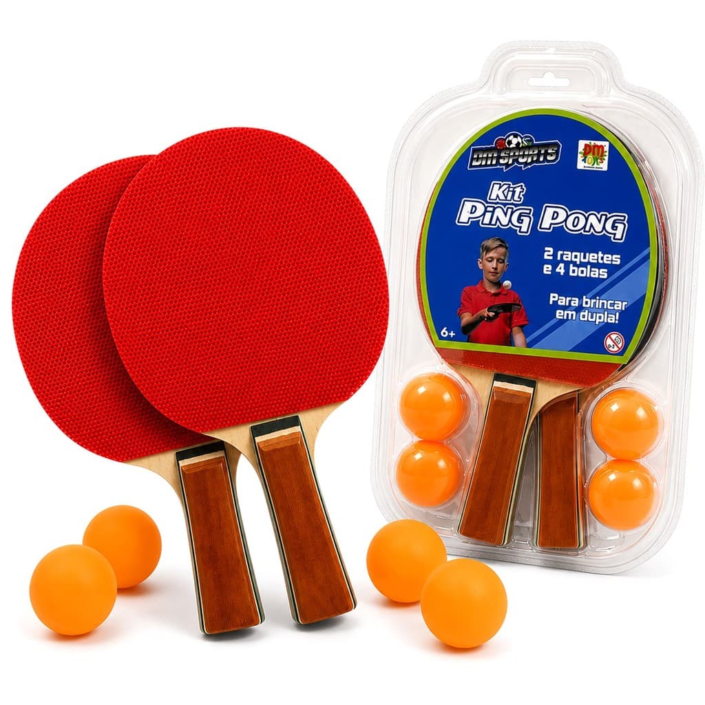 Kit Ping Pong 2 Raquetes 4 Bolas Completo Tênis De Mesa Esportivo Profissional - DM Toys