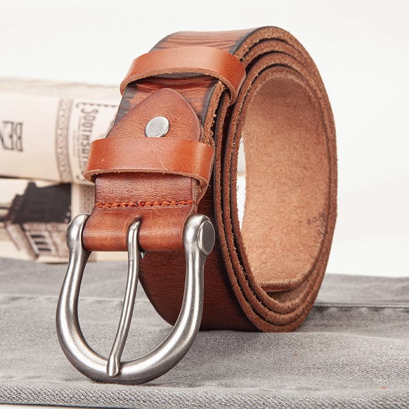 Novo estilo cinto de couro genuíno estilo masculino moda Retro All-Match Metal pino fivela calças cinto juventude Jeans