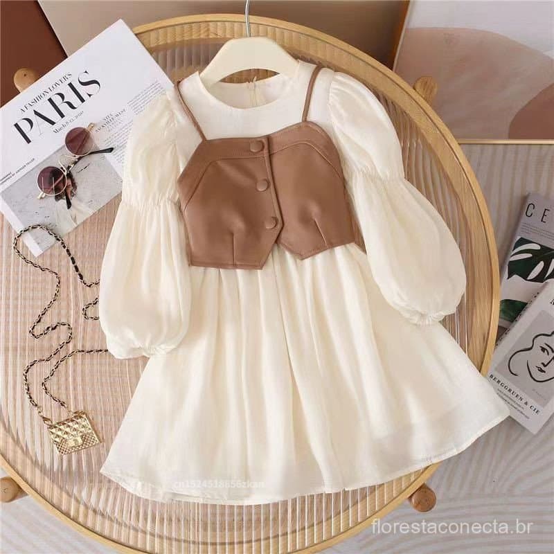 Fato De Bebê De Primavera Outono Vestido De Menina + Vestidos De Manga Longa 2 Peças Kids Cute Princess Dress Children C