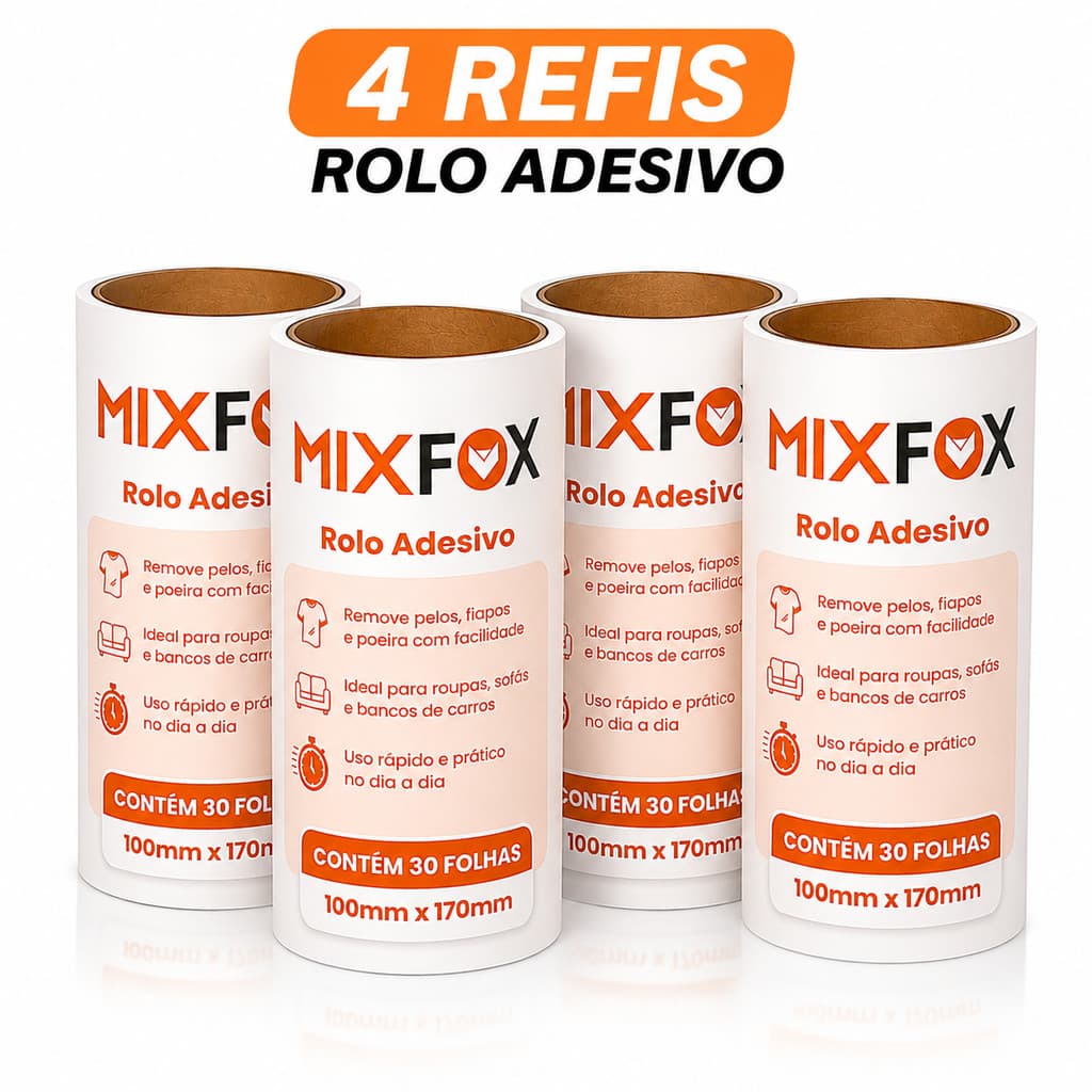 Refil Rolo Adesivo Tira Pelos Fiapos Bolinhas C/4 Mix Fox