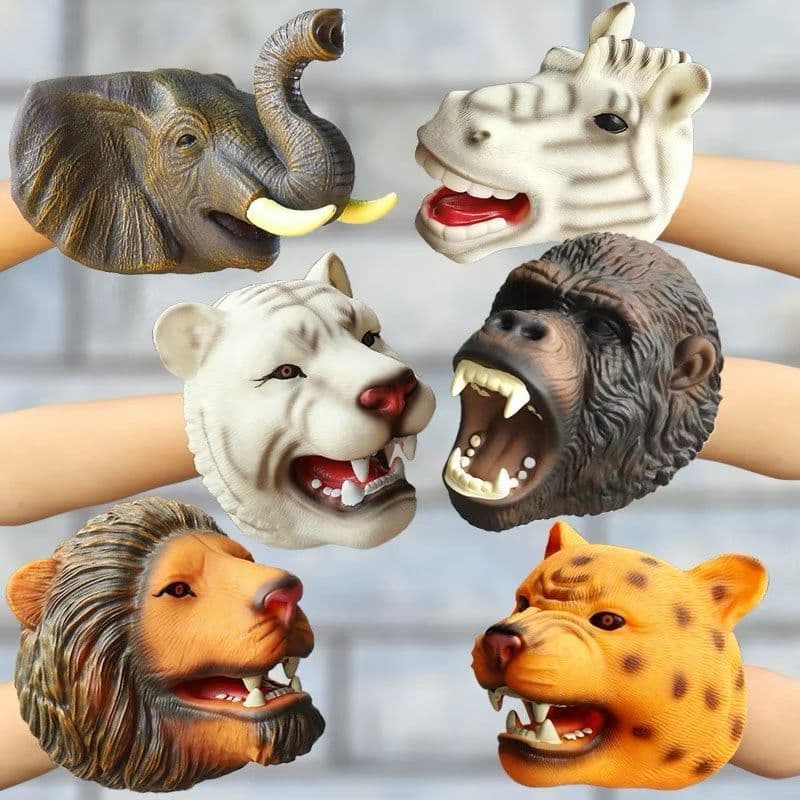 Fantoche de mão em forma de dinossauro, simulação de borracha macia, animais infantis