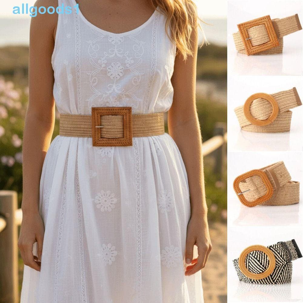 Cinto Estilo Boêmio ALLGOODS , Retrô Vazado De Palha Boho , Cintura Étnico Tecido