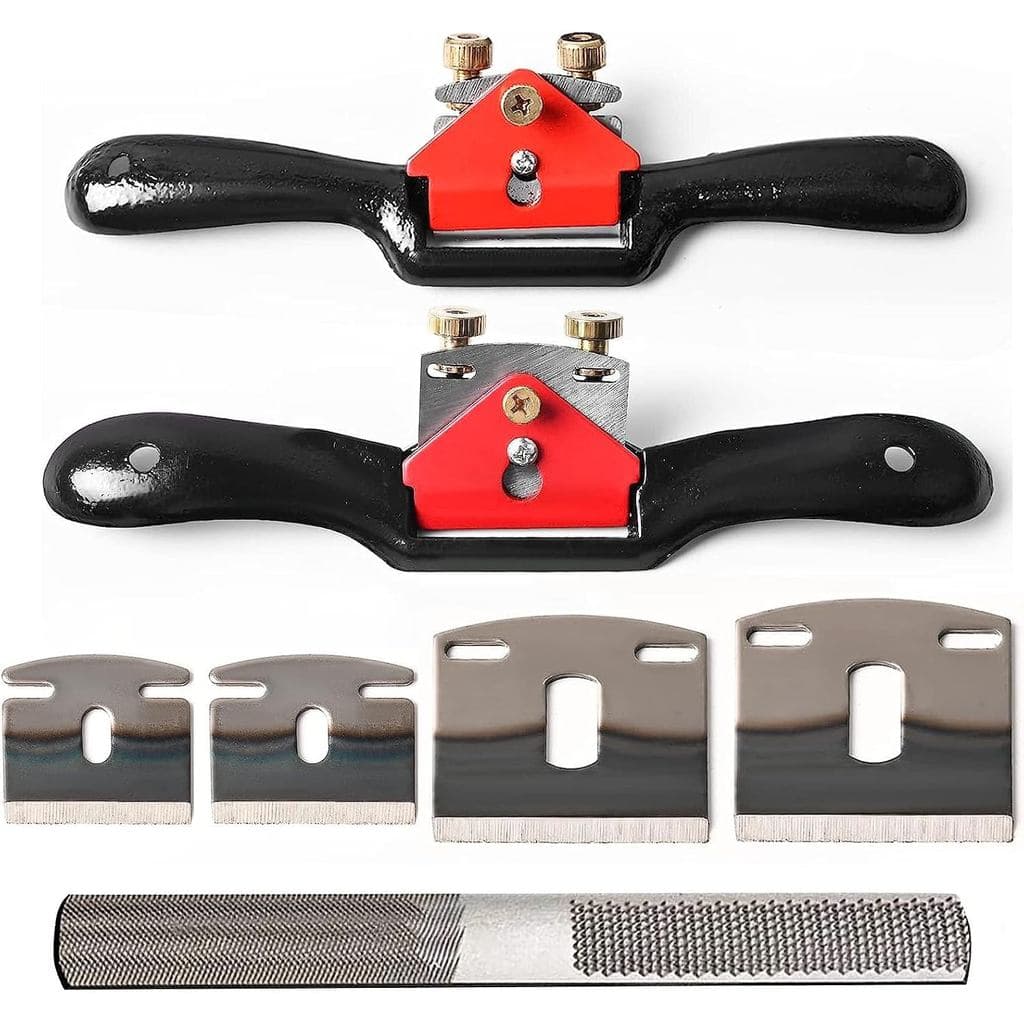 Conjunto de Plaina Manual Ajustável 2 Peças SpokeShave, 4 Lâminas de Metal e Lixa de Madeira de 4 Lados, Plaina Manual c