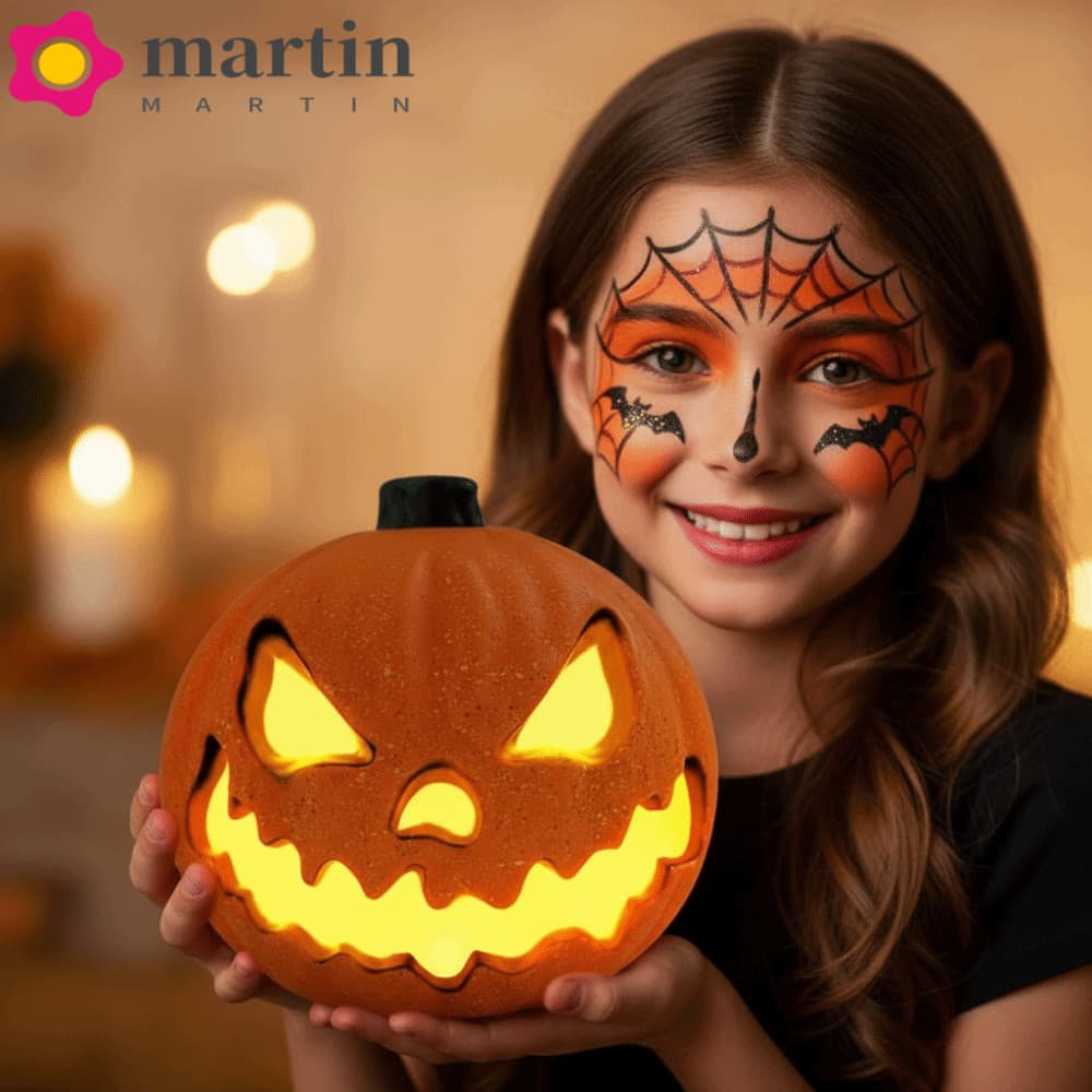 Lâmpada De Halloween MARTIN , Lanterna De Abóbora Brilhante Quente E Ecológica , LED De Tamanho De Mesa De Concha Duráve
