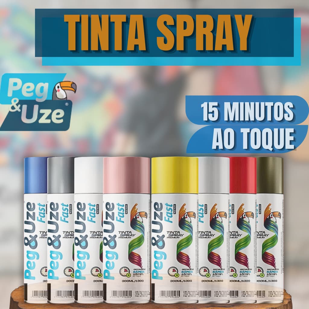 Tinta Spray Premium 300ml Alta Cobertura Peg&Uze Multiuso Primer Acabamento Profissional Seca Rápido