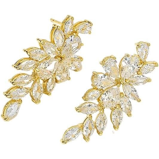 Brincos de Casamento Elegantes Pendentes com Zircônia Cúbica Marquise AAAAA Banhados a Ouro 18K com Strass Luxuosos para